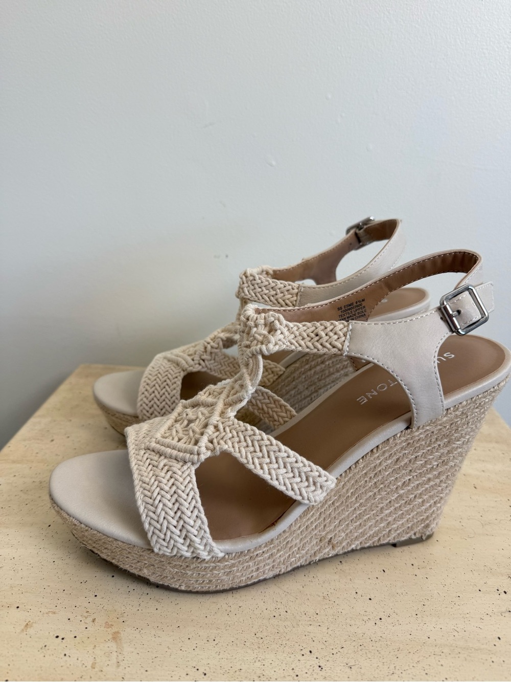 NIB Sun + Stone Braided Ivory Cream Espadrille Wedge Heels Sandals Size 10